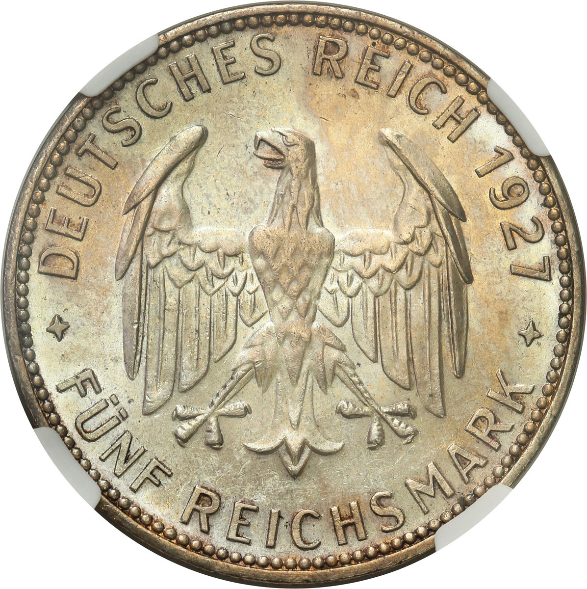 Niemcy. Weimar. 5 marek 1927 F, Stuttgart - Uni. Tubingen NGC MS64 - RZADKIE